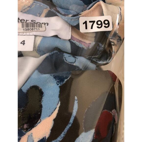 Peter Som Collective Blue Floral Empire Dress Mini Long Sleeves Flutter Hem US 4 - Picture 11 of 11